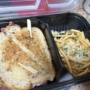 Reuben and garlic fries