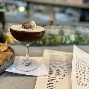 Expresso martini with a toasted marshmallow topper. Yummmm