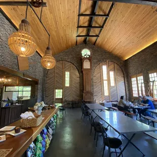 a large room with tables and chairs