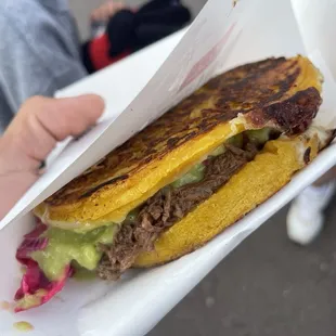 Arepa with shredded beef