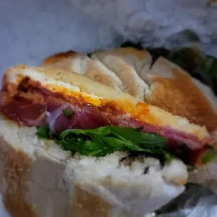 Calabrese with Mozzarella, Nduja, Capacolo, Arugula, balsamic glaze. Delicious. A bit spicy.