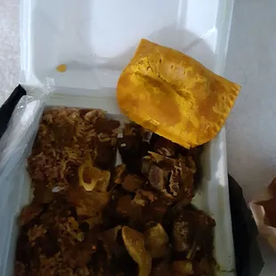 Curry Goat , spicy beef patty