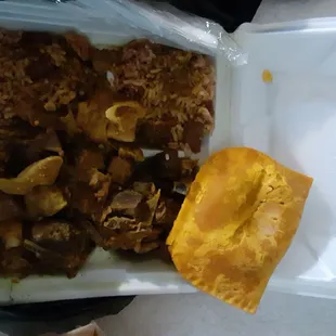 LARGE CURRY GOAT, SPICY BEEF PATTY