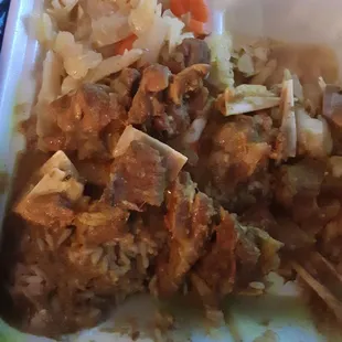 CURRY GOAT with Cabbage and rice &amp; beans Dinner plate