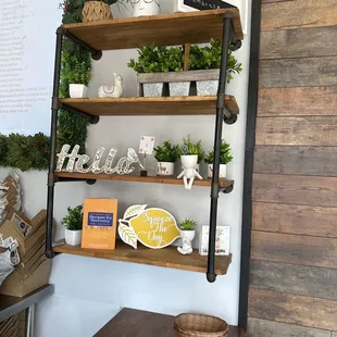 a shelf with various items on it