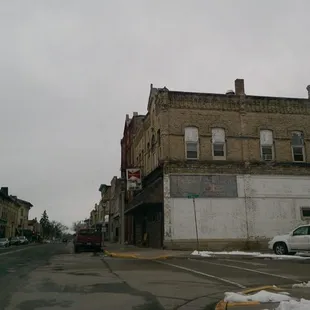 an empty street in a small town