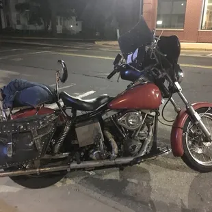 a motorcycle parked on the side of the road