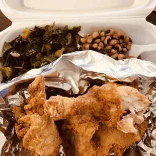 fried chicken and greens