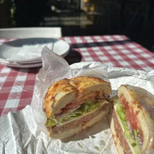 Pizza bagel with Italian sandwich