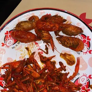 Ordered half a pound of crawfish and only got seven crawfish and a bunch of little legs and claws.