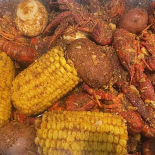 Crawfish (hot with Mr. &amp; Mrs. Crab sauce) added eggs.
