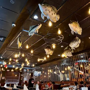 a group of people eating at a restaurant