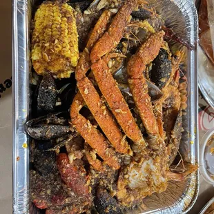 #5, the big eats .. seasoned garlic butter medium spice level with the mr &amp; mrs crab special sauce level medium on the side