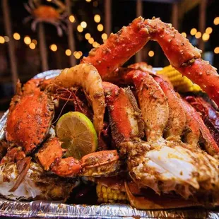 crab legs and corn on the cob