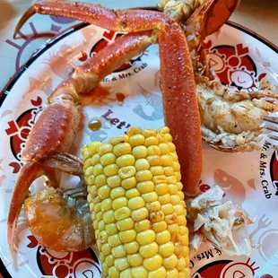Snow Crab claw and leg, 1/2 lobster tail, shrimp, and corn - Last photo taken before messiness ensued.