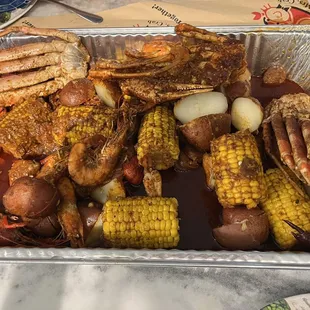 Create Your Own; Cajun: Snow Crab, Shrimp, Crawfish, and Sausage with extra corn &amp; potato - Delicious!!