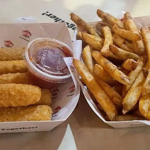 Mozzarella sticks and cajun fries