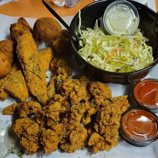 3pc Red Snapper,Jar of Oysters &amp; 2 sides Hush Puppy, Cole Slaw