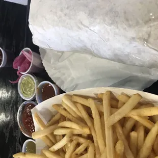 Fries, Cali and salsas.