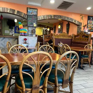 tables and chairs in a restaurant