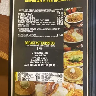 Breakfast menu