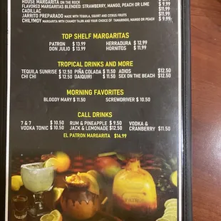 Margaritas menu