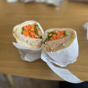 a sandwich cut in half on a table