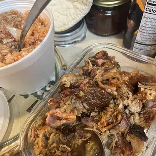 One Pound of Bbq and Red slaw to go . Feeds four people east.