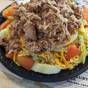 Chopped Q salad, nice size. Excellent meat portion