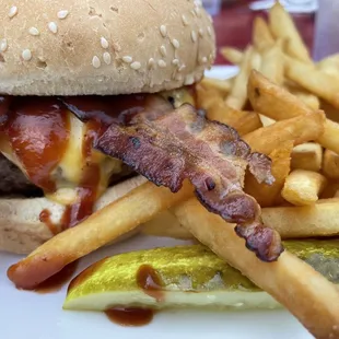 bacon on a bun and fries