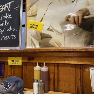 Inside, signs showing who had sat where