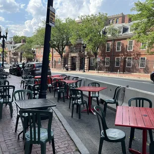 Outdoor seating in the summer