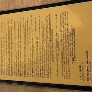 Signature burger menu