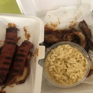 Rib tips wasn't tips sliced thin Mac and cheese just take that off the menu hot link wasn't hot