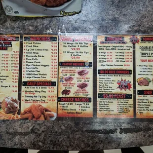 the menu and prices