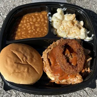 Pulled Pork Platter - Mmm! - Except for the Extremely Over-cooked Onion Ring