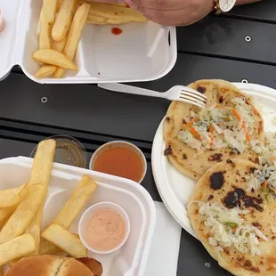 Stuffed Bacon Cheese Burger Brunch Burger (pupusas from next door)