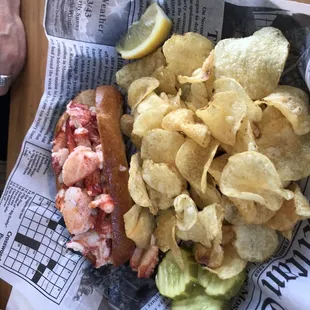 a lobster sandwich and chips