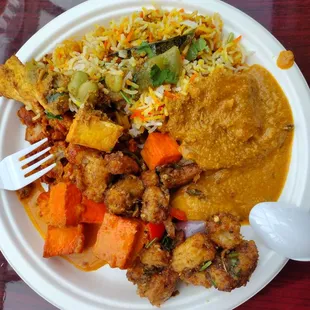 lunch buffet with fish curry