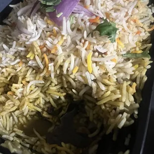 Gongura mutton curry with biryani rice