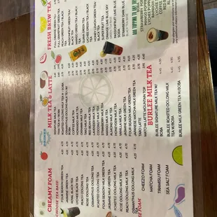 the menu for the restaurant