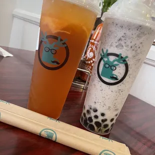 Oreo shake regular boba , grapefruit ice green tea sweet
