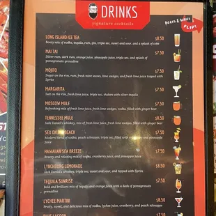Drink menu