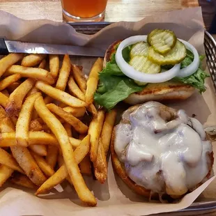 Delicious mushroom Swiss burger!
