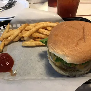 Cheese burger and fries. 1/3 pound. Hard to get my mouth around it.