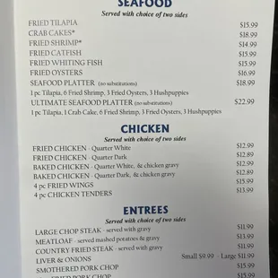 the menu for mr b&apos;s seafood