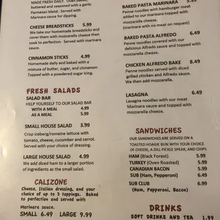 the menu for the restaurant