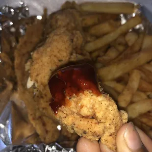 Crispy tender with the BBQ sauce they make