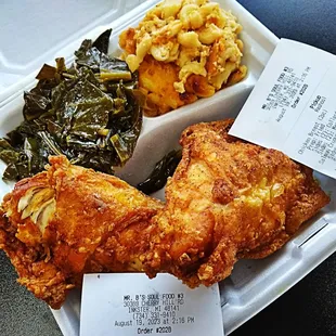 fried chicken and greens