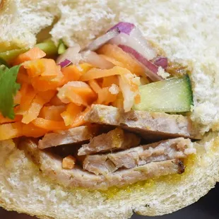 a close up of a sandwich